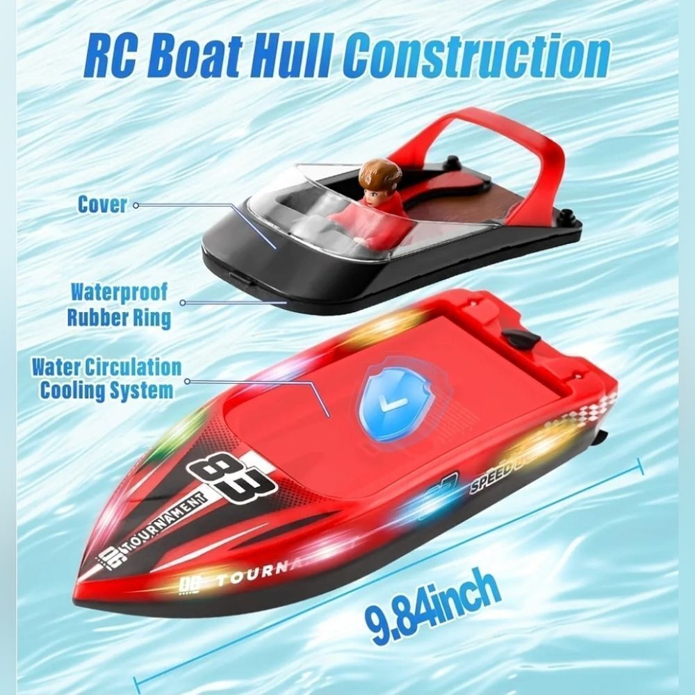 🩵NIB Red & Black Hi-Speed Racing Remote Control LED Lit Speedboat - Picture 5 of 13